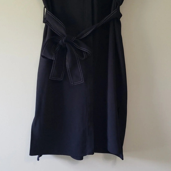 MNG by Mango Dress Women Medium 6 Navy Blue Contrast Stitching Minimalist Office - Picture 3 of 11